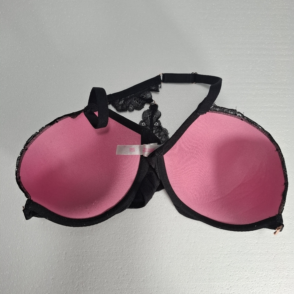 Victoria's Secret PINK Black Lace Racerback Push-Up Bra 36DD Front Clouse - Picture 7 of 9